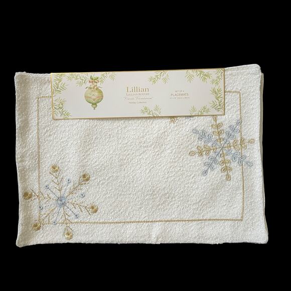 Lillian August Christmas Placemats Set of 4 Gold & Silver Snowflake Holiday Glam - Picture 7 of 13